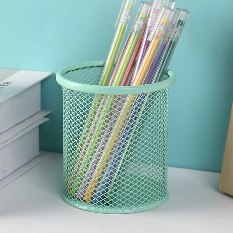 Multifunction Round/Square Mesh Pen Pot Multicolor Pen Holder Desk Tidy Stationery Organiser Pencil Storage Stationery Organiser