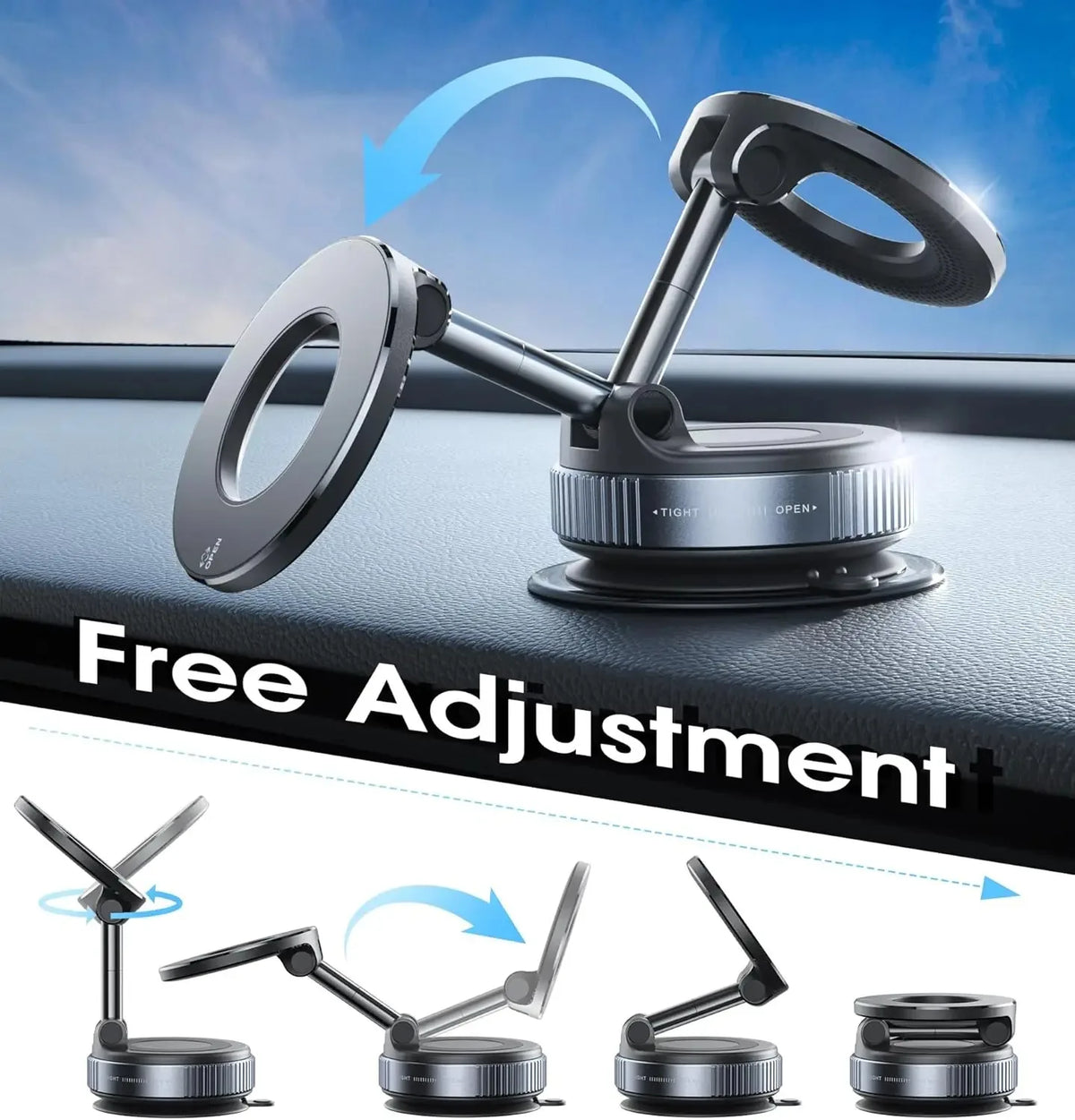 Magnetic Car Phone Holder Vacuum Suction MagSafe Mount 360° Rotation Dashboard for iPhone 17 16 15 14 13 12 GPS Navigation