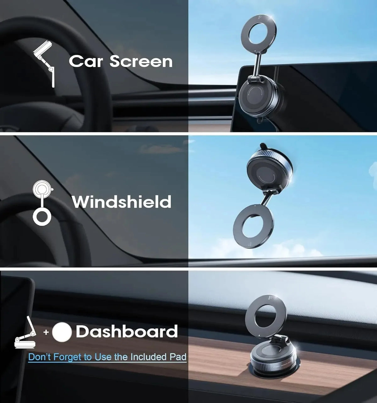 Magnetic Car Phone Holder Vacuum Suction MagSafe Mount 360° Rotation Dashboard for iPhone 17 16 15 14 13 12 GPS Navigation