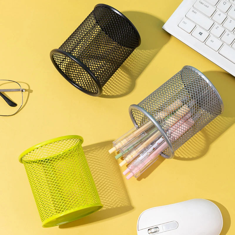Multifunction Round/Square Mesh Pen Pot Multicolor Pen Holder Desk Tidy Stationery Organiser Pencil Storage Stationery Organiser