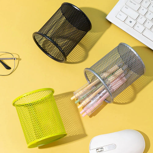 Multifunction Round/Square Mesh Pen Pot Multicolor Pen Holder Desk Tidy Stationery Organiser Pencil Storage Stationery Organiser