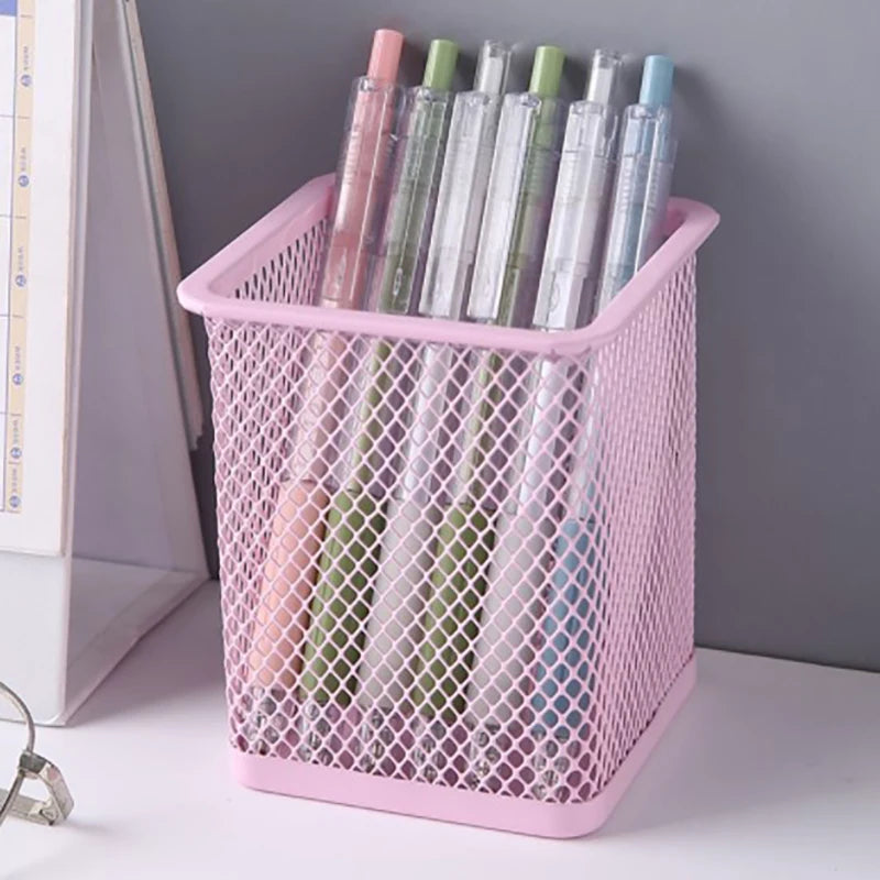 Multifunction Round/Square Mesh Pen Pot Multicolor Pen Holder Desk Tidy Stationery Organiser Pencil Storage Stationery Organiser