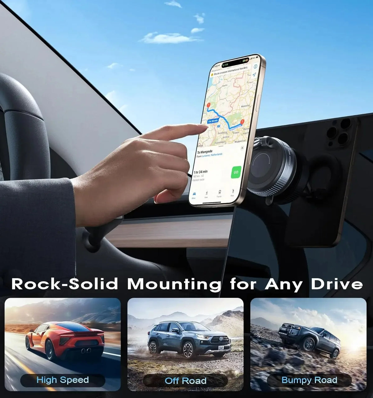 Magnetic Car Phone Holder Vacuum Suction MagSafe Mount 360° Rotation Dashboard for iPhone 17 16 15 14 13 12 GPS Navigation