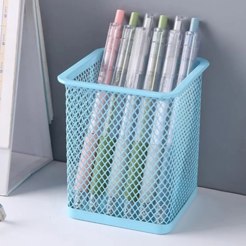 Multifunction Round/Square Mesh Pen Pot Multicolor Pen Holder Desk Tidy Stationery Organiser Pencil Storage Stationery Organiser