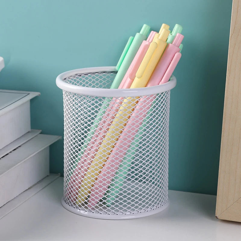 Multifunction Round/Square Mesh Pen Pot Multicolor Pen Holder Desk Tidy Stationery Organiser Pencil Storage Stationery Organiser